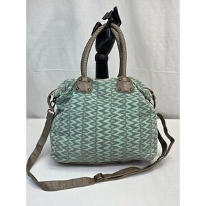 Woven Chevron Satchel Bag Mint Green Grey Braided Handles Crossbody Strap Boho